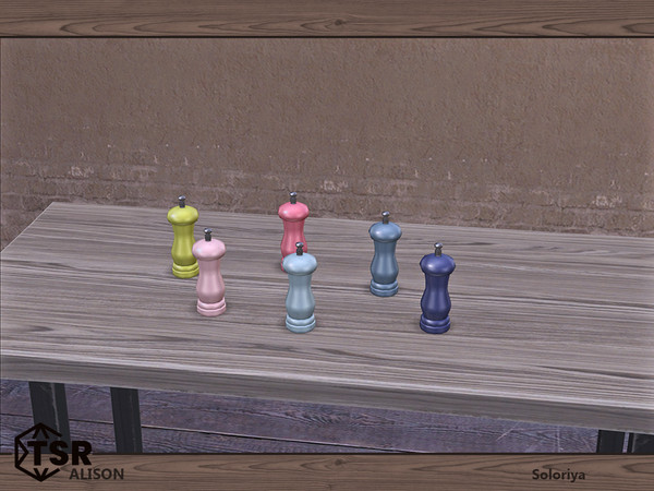 Sims 4 — Alison. Salt and Pepper Shakr, v2 by soloriya — Salt and pepper shaker, version two. Part of Alison set. 6 color