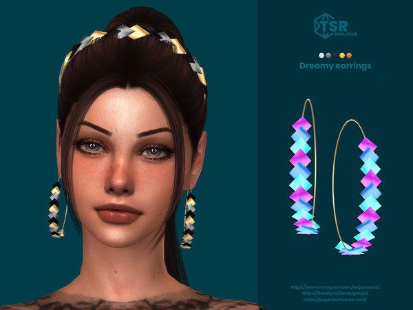 Sims 4 — Dreamy earrings by sugar_owl — Colorful female earrings. 5 swatches. Teen - Adult - Elder. Base game and HQ