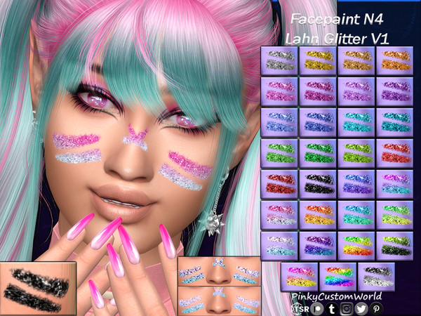 Sims 4 — [PATREON] Facepaint N4 - Lahn Glitter V1 (Set) by PinkyCustomWorld — Glitter facepaint featuring cheek decor and