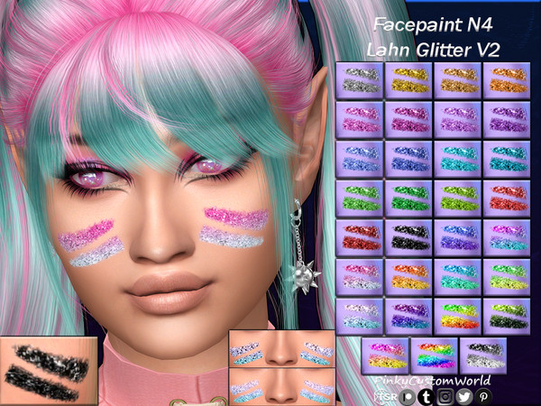 Sims 4 — [PATREON] Facepaint N4 - Lahn Glitter V2 (Set) by PinkyCustomWorld — Glitter facepaint with cheek decor. It