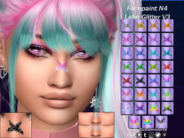 Sims 4 — [PATREON] Facepaint N4 - Lahn Glitter V3 (Set) by PinkyCustomWorld — Glitter facepaint with a cute cross over