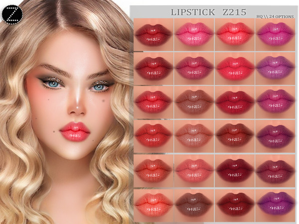 Sims 4 — LIPSTICK Z215 by ZENX — -Base Game -All Age -For Female -24 colors -Works with all of skins -Compatible with HQ