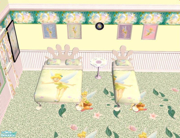 Sims 2 — D2DTinkerbell Bedding 03 by D2Diamond — Also look for the Bedroom set, and the matching walls and floors pack.