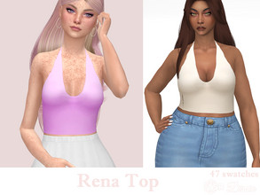 Sims 4 — Rena Top by Dissia — Short sleeveless neck tank top in many colors :) Available in 47 swatches