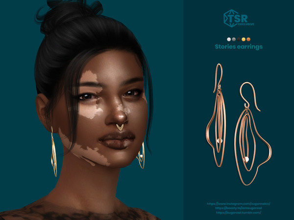 Sims 4 — Stories earrings by sugar_owl — Female deformed hoop earrings with pearls. 5 swatches: gold, silver and bronze.