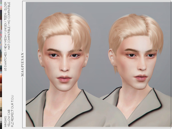 Sims 4 — [PATREON] Yellow Cab Hair by magpiesan — Short hairstyle with half of the bangs turned back in 65 colors for