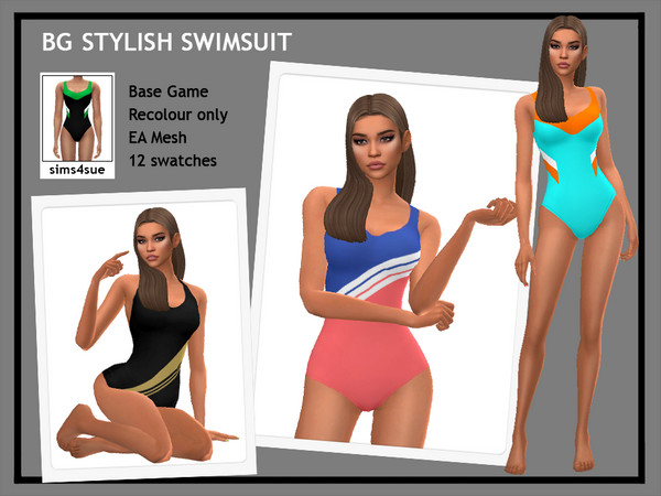 Sims 4 — Stylish Swimsuit by sims4sue — A base game swimsuit with 4 stylish designs.
