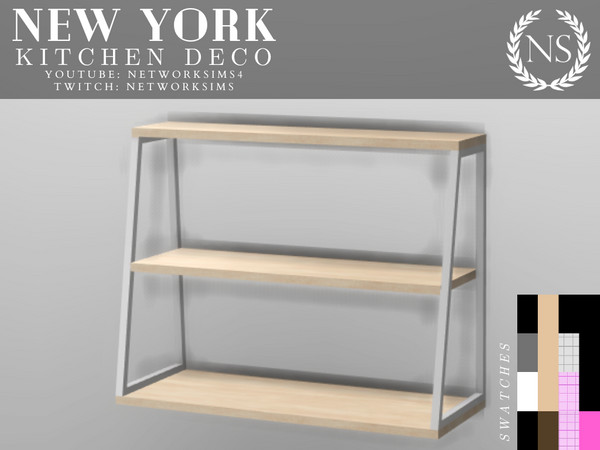 Sims 4 — New York Kitchen Deco PtI - Shelf by networksims — A three-tier shelf in wooden and tile designs.