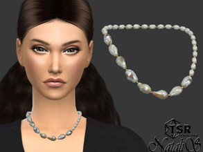 Sims 4 — Dual baroque pearl necklace by Natalis — Dual baroque pearl necklace. 2 metal color options. 3 shadows of pearl