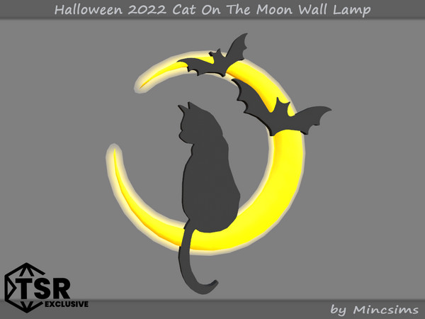 Sims 4 — Halloween 2022 Cat On The Moon Wall Lamp by Mincsims — Basegame Compatible