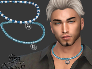 Sims 4 — Enamel cylinder beads pendant necklace by Natalis — Enamel cylinder beads necklace with sailboat pendant. 6