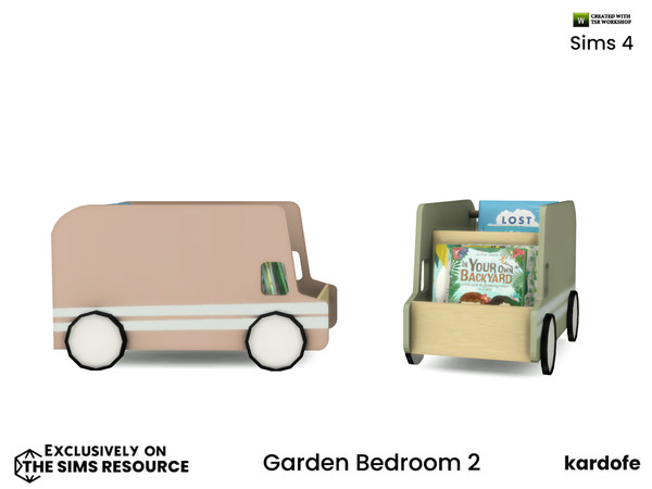 Sims 4 — kardofe_Garden Bedroom_Kids bookshelf by kardofe — Functional bookcase, in the shape of a van, in two colour