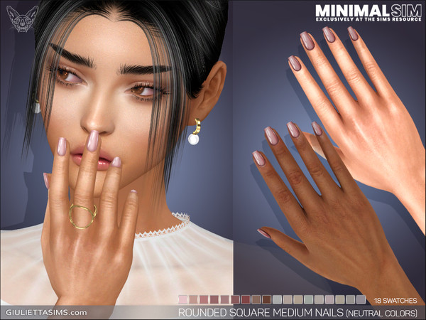 Sims 4 — MinimalSim - Rounded Square Medium Nails Neutral Colors by feyona — Rounded Square Medium Nail Neutral Colors