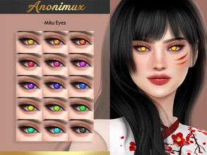 Sims 4 — Miku Eyes by Anonimux_Simmer — - 15 Swatches - Male/Female - All ages - Face Paint category - BGC - HQ - Thanks