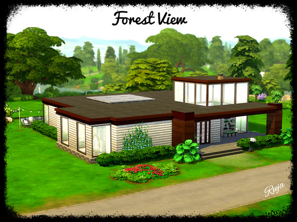 Sims 4 — Forest View by ruja2 — Forest View is a one-story home with three bedrooms and two bathrooms. It has a charming