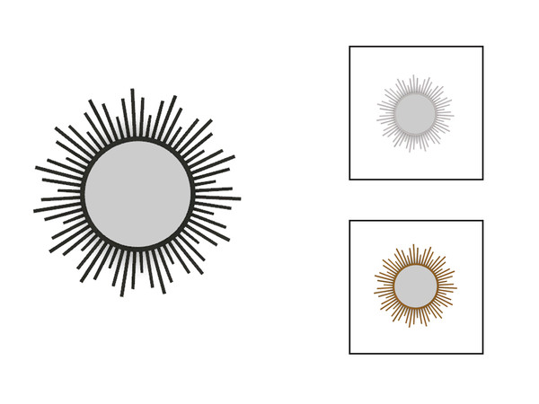 Sims 4 — Mid Century Hallway Mirror by Angela — Mid Century Sun shaped Mirror. Comes in 3 colours