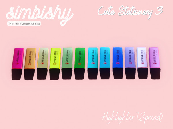 Sims 4 — Cute Stationery 3 - Highlighter (Spread) by simbishy — A spread of highlighters.