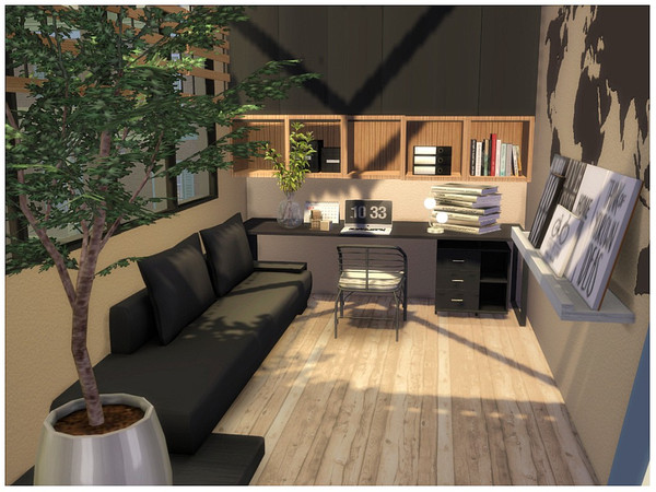 Sims 4 — Black Office by lotsbymanal — A small modern office..
