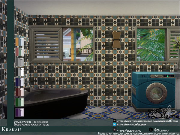 Sims 4 — Krakau by Silerna — - Basegame compatible - Wallpaper - Tiles - 8 different colors - Please do not reupload,