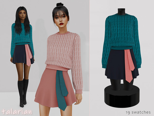 Sims 4 — Anna outfit knitted sweater with a skirt by talarian — outfit knitted sweater with a short skirt