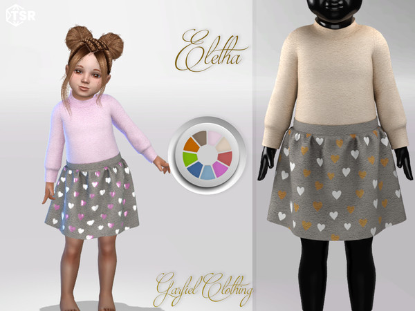 Sims 4 — Eletha - Shaggy sweater and skirt with glittery hearts by Garfiel — Cute fluffy sweater and skirt with glittery