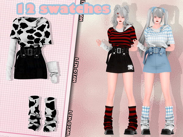 Sims 4 — Metal Chain Top And Skirt by LIN_DIAN — - New Mesh. - ALL Lods. - 12 Swatches. - Specular/Normal MAP.