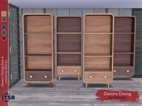 Sims 4 — Devora Dining. Cabinet by soloriya — Wooden cabinet. Part of Devora Dining set. 4 color variations. Category: