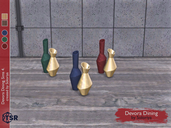 Sims 4 — Devora Dining. Vases, v1 by soloriya — Two vases in one mesh. Part of Devora Dining set. 4 color variations.