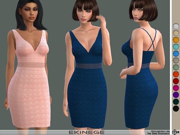 Sims 4 — Criss-Cross Back Crochet Dress by ekinege — Crochet short dress featuring a deep v-neck, and an open back with
