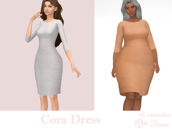 Sims 4 — Cora Dress by Dissia — Midi dress in many colors Available in 48 swatches