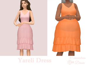 Sims 4 — Yareli Dress by Dissia — Sleveless midi dress with ruffles at the bottom Available in 47 swatches