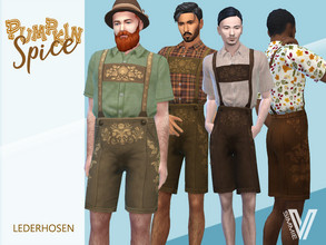 Sims 4 — Pumpkin Spice Lederhosen by SimmieV — We're starting off the Pumpkin Spice collection with a pair of lederhosen.