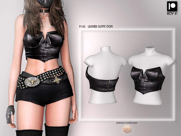 Sims 4 —  [PATREON]  (Early Access) LEATHER OUTFIT (TOP) P143 by busra-tr — 10 colors Adult-Elder-Teen-Young Adult For