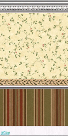 Sims 2 — Patterned Vines 5 by lwilfong — Creamy yellow wallpaper with climbing vines. Scrolling leaf border. Paint effect