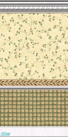 Sims 2 — Patterned Vines 4 by lwilfong — Creamy yellow wallpaper with climbing vines. Scrolling leaf border. Paint effect