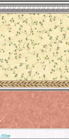 Sims 2 — Patterned Vines 2 by lwilfong — Creamy yellow wallpaper with climbing vines. Scrolling leaf border. Paint effect