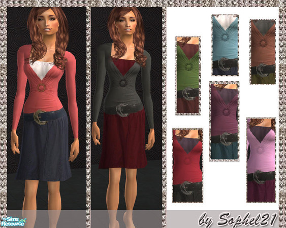 Sims 2 — SO_Collection_123 by Sophel21 — set of 8 whole outfits - outfit comes with dressy top and skirt with belt. works