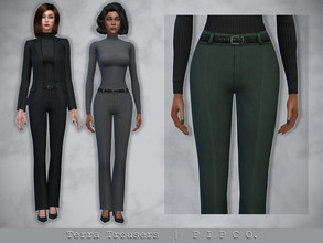 Sims 4 — Terra Trousers. by Pipco — Belted Trousers in 8 colors. Base Game Compatible New Mesh All Lods HQ Compatible
