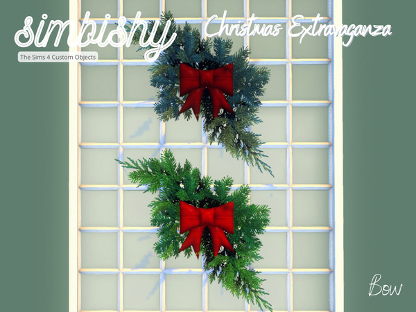 Sims 4 — Christmas Extravaganza - Bow by simbishy — A wall decoration made of firs & a bow.