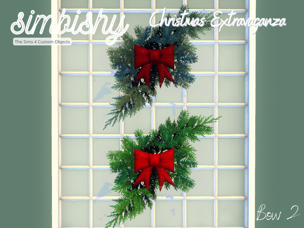 Sims 4 — Christmas Extravaganza - Bow 2 by simbishy — A wall decoration made of firs & a bow.