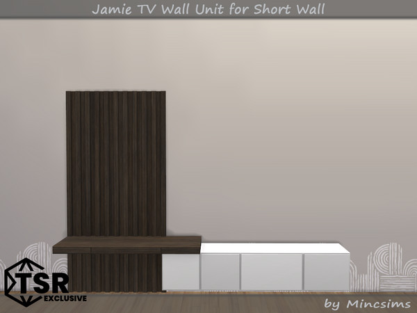 Sims 4 — Jamie TV Wall Unit for Short Wall by Mincsims — Basegame Compatible 4 swatches for Short Wall