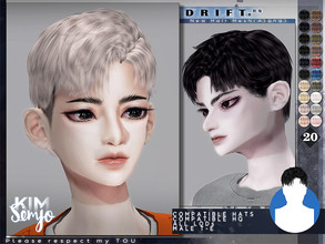 Sims 4 — TS4 Male Hairstyle_Drift_B by KIMSimjo — New Hair Mesh(Alpha) 20 Swatches All LODs Male T-E Compatible with Hats