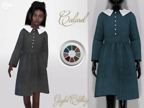 Sims 4 — Calarel -  Velvet dress with lace collar by Garfiel — Child outfit, corduroy dress with white buttons and lace