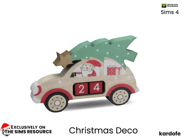 Sims 4 — Christmas Deco_Calendar by kardofe — Decoration of small car with tree, driven by Santa Claus