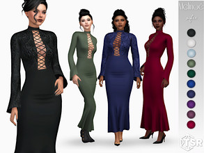 Sims 4 — Melinoe Dress by Sifix2 — An ankle-length corset dress with bell sleeves. Comes in 10 colors (20 swatches in