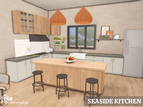 Sims 4 — Seaside Kitchen | TSR CC Only  by Summerr_Plays — A lovely modern Kitchen with seating area. 