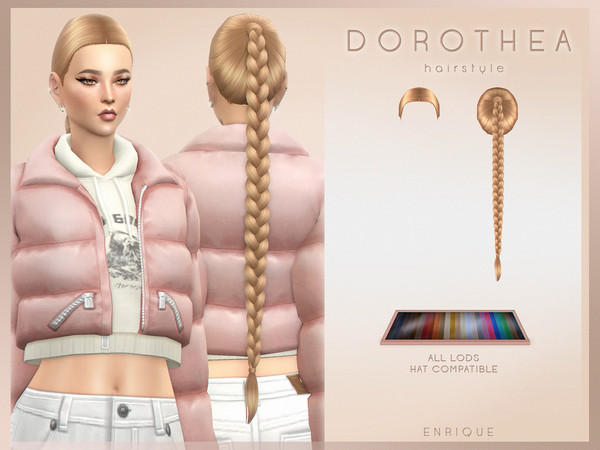 Sims 4 — Dorothea Hair by Enriques4 — New Mesh 24 Swatches All Lods Base Game Compatible Teen to Elder Hat Chop