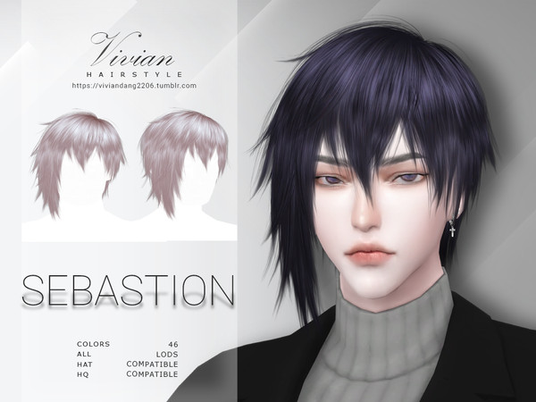 Sims 4 — [PATREON] Sebastion - HairStyle by VivianDang — - All new meshes - 2 versions - All LODs - 46 colors - Hat