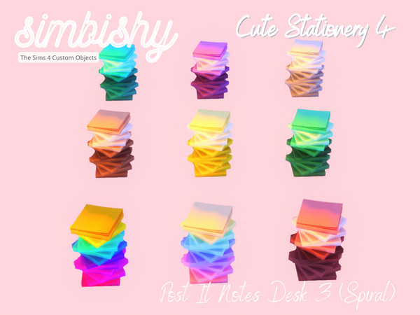 Sims 4 — Cute Stationery - Post It Notes Desk 3 (Spiral) by simbishy — For the post it notes fanatic! A spiral stack of