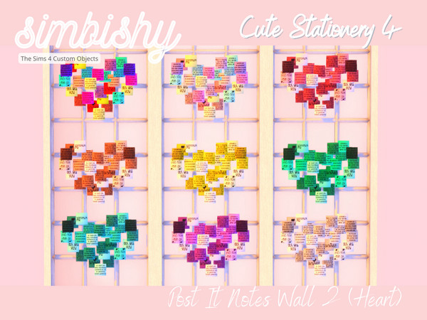 Sims 4 — Cute Stationery - Post It Notes Wall 2 (Heart) by simbishy — For the post it notes fanatic! Get your thoughts